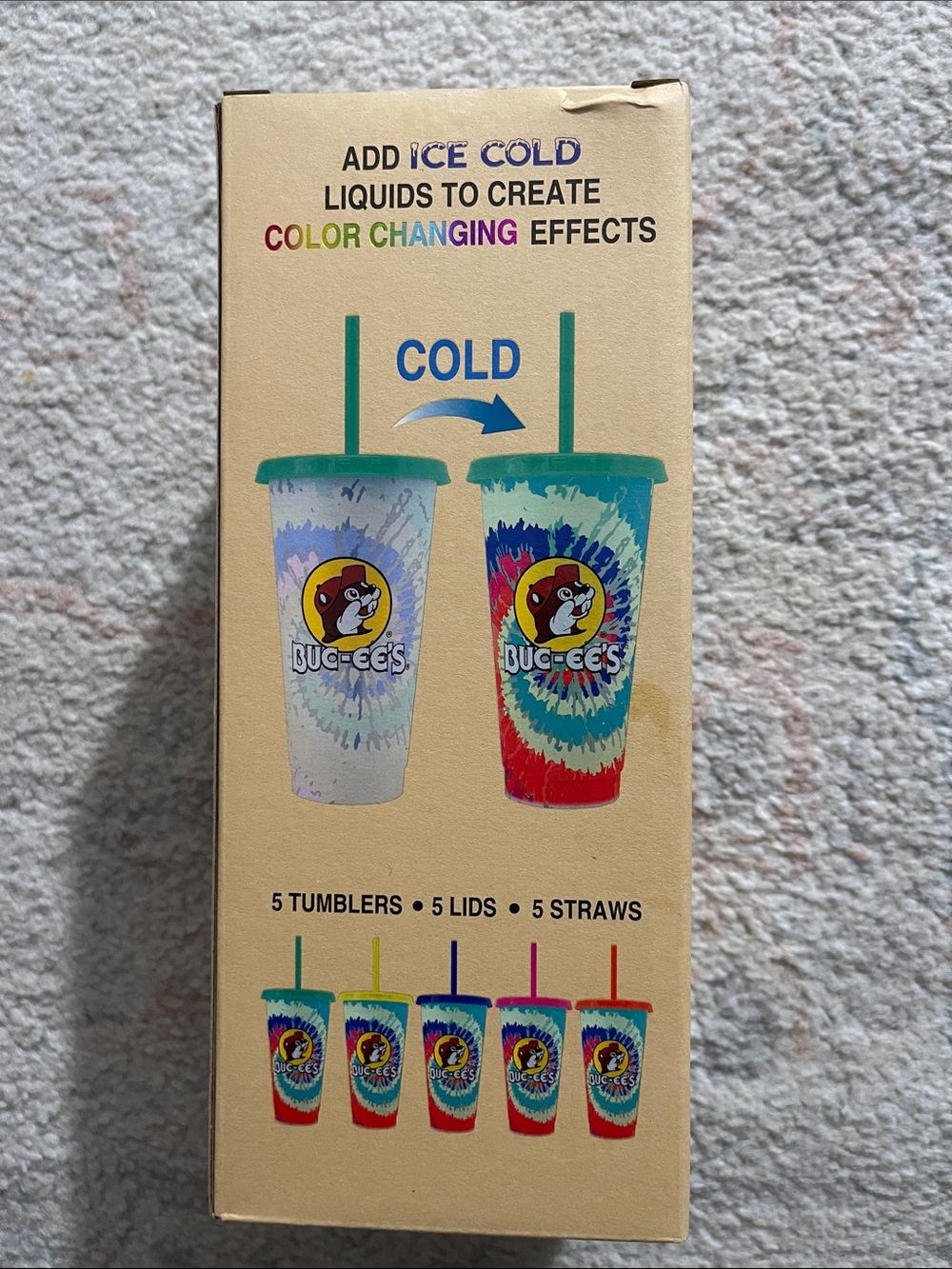 Buc-ee's Color-Changing Tumbler Set - White with Multi-Colored Straws (5 Pack) - Picture 3 of 4